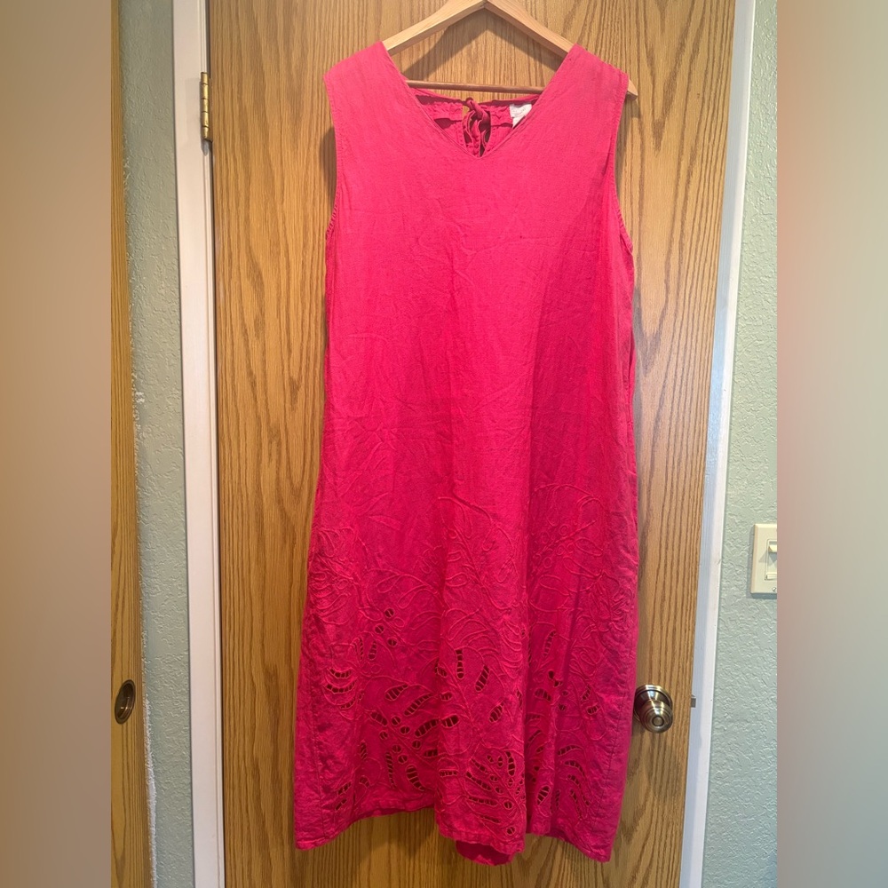 100% Linen Maxi Dress Chico’s Size 3 (XL/16-18) Hot Pink